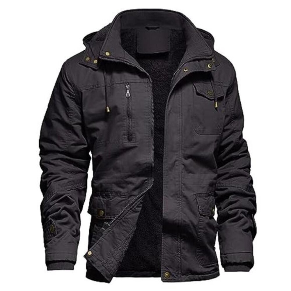 Cozy Men's Winter Cargo Jacket Fleece Lined Warm